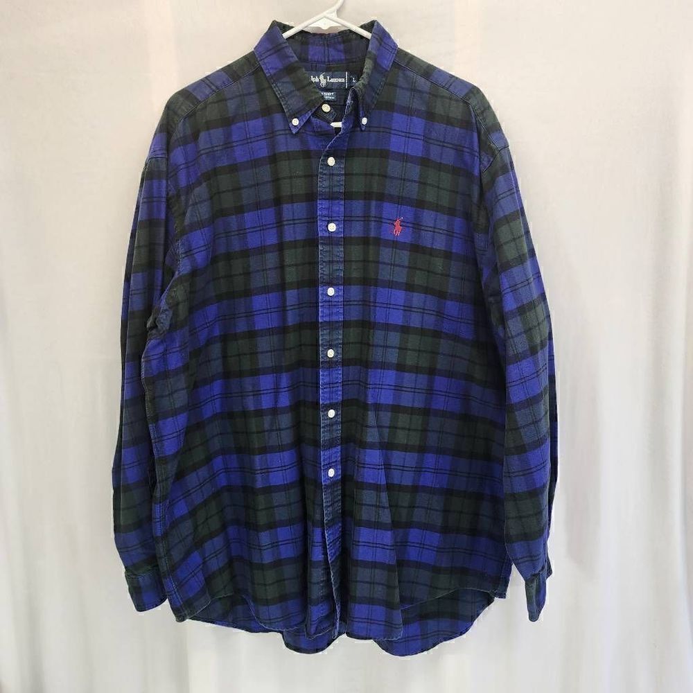 Ralph Lauren Long-Sleeve Button-up Men's Shirt Size Large Plaid Blue